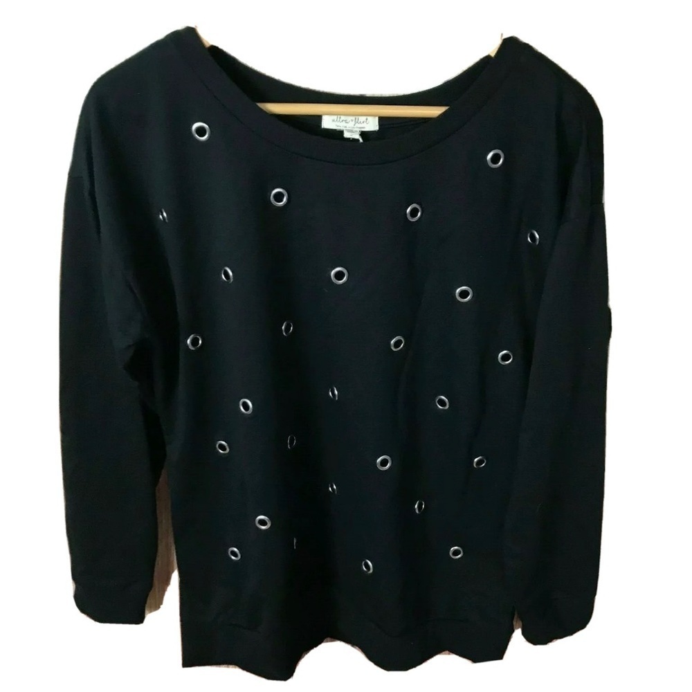 Ultra Flirt Black Boat Neck Sweatshirt Size Large Grommet New Y2K Whimsigoth
